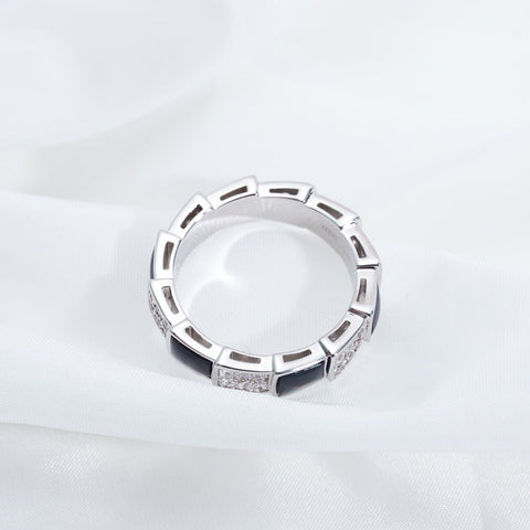 SERPENTI RING SILVER DIAMOND BLACK MOP 4MM