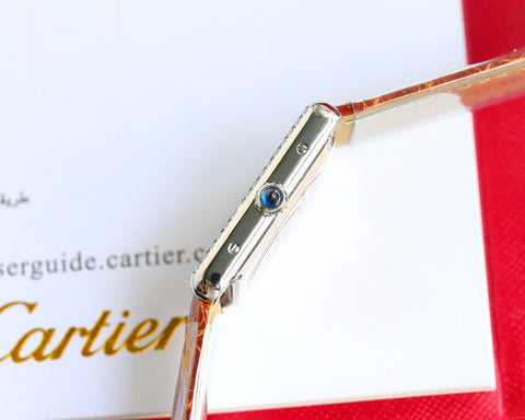 TANK MUST SMALL STEEL DIAMOND BEZEL LEATHER STRAP EWHITE DIAL