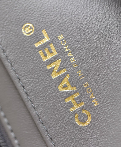 MINI RECTANGLE FLAP BAG TOP HANDLE 20CM GREY LAMBSKIN SILVER HARDWARE