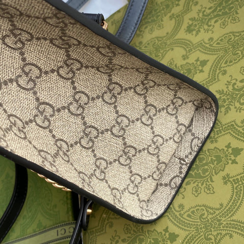 GG PADLOCK MEDIUM 26 SHOULDER BAG BEIGE CANVAS AND BLACK CALFSKIN