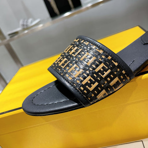 FF Women Raffia Black Sandal