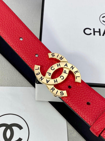 CC 30MM BELT IN CHERRY RED SMOOTH CALFSKIN WITH GOLD HARDWARE