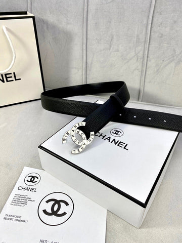 CC 30MM BELT IN BLACK SMOOTH CALFSKIN WITH SILVER HARDWARE