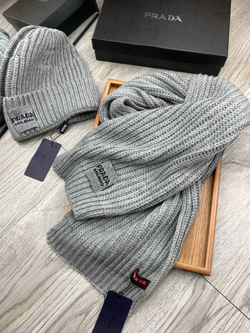 SET SCARF AND HAT IN PALE GRAY WOOL AND RABBIT FUR 388992