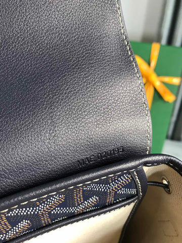 ALPIN MINI BACKPACK 21 IN NAVY BLUE LAMBSKIN AND GOYARDINE CANVAS