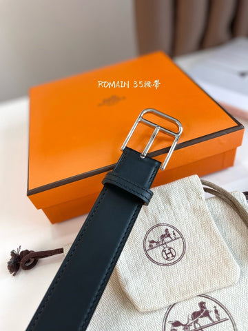 HM ROMAIN 35MM BELT BLACK LEATHER SILVER HARDWARE