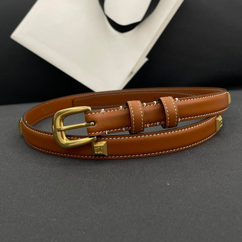 CL SMALL 18 MM TRIOMPHE BELT IN TAURILLON BRONZE BROWN LEATHER GOLD HARDWARE