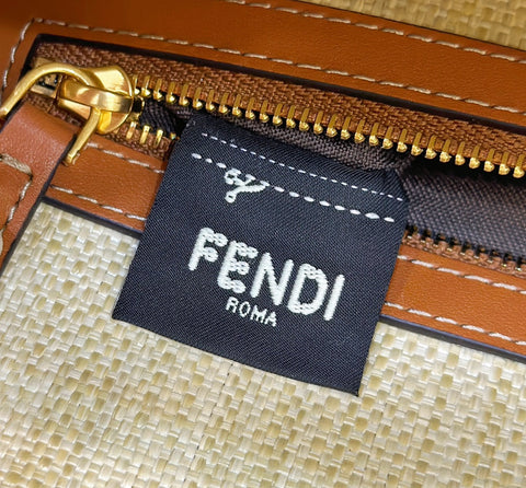 Fend Baguette Tan Beige Canvas Bag 27 with FF Embroidery Ghw