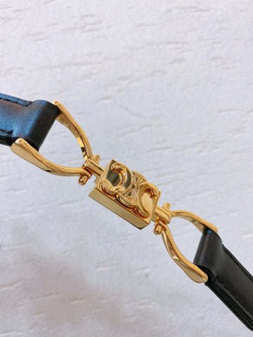 Hook & Loop 20mm TRIOMPHE Logo Square Adjustable Belt Black Calfskin Ghw