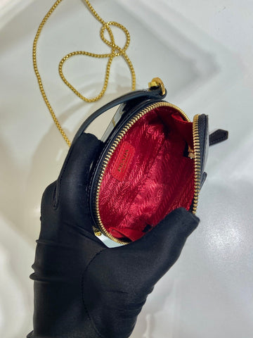 MINI HAND BAG 11 WITH GOLD STRAP IN BLACK PATENT CALFSKIN