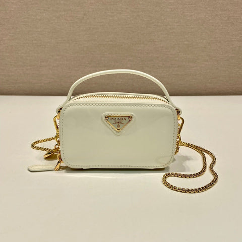 MINI HAND BAG 11 WITH GOLD STRAP IN WHITE PATENT CALFSKIN