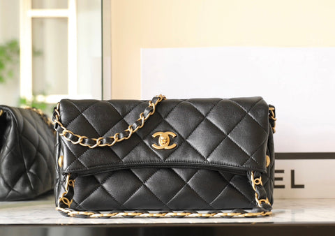 CHANEL 25S TOTE 30 CM IN BLACK LAMBSKIN WITH GOLD HARDWARE