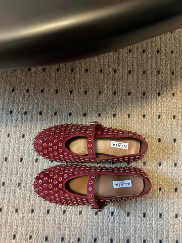 STRASS BALLET FLATS IN BERRY RED LAMBSKIN