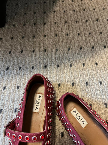 STRASS BALLET FLATS IN BERRY RED LAMBSKIN