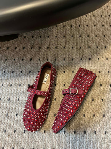 STRASS BALLET FLATS IN BERRY RED LAMBSKIN