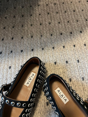 STRASS BALLET FLATS IN BLACK LAMBSKIN