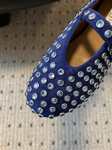 STRASS BALLET FLATS IN COBALT BLUE LAMBSKIN