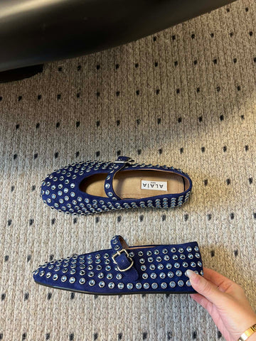 STRASS BALLET FLATS IN COBALT BLUE LAMBSKIN