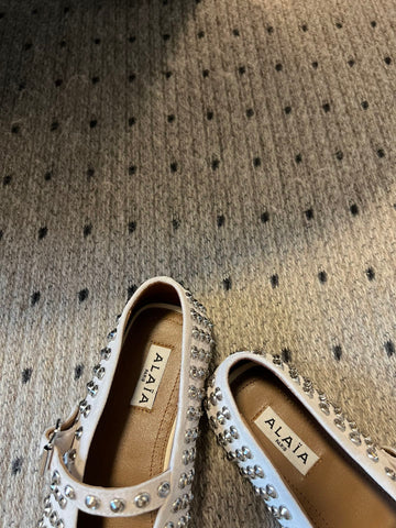 STRASS BALLET FLATS IN WHITE LAMBSKIN