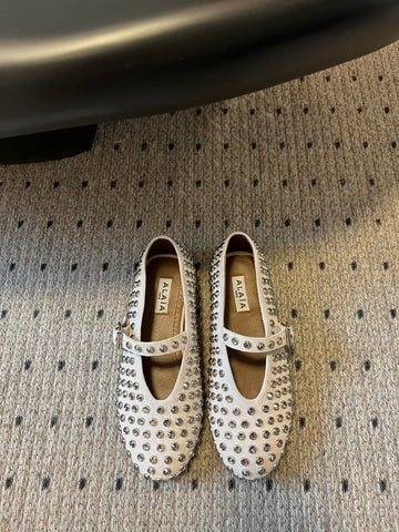 STRASS BALLET FLATS IN WHITE LAMBSKIN