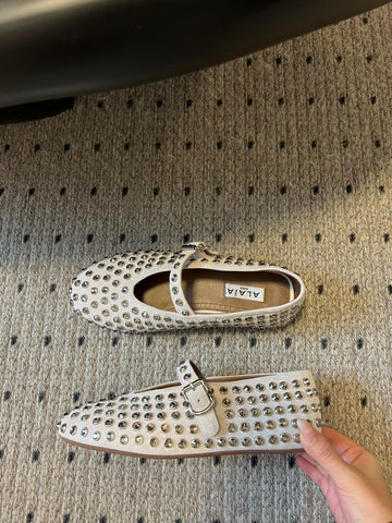 STRASS BALLET FLATS IN WHITE LAMBSKIN