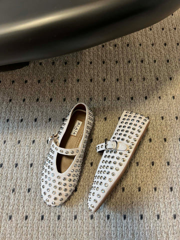 STRASS BALLET FLATS IN WHITE LAMBSKIN