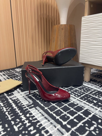 SLINGBACK HEEL 10 CM IN BERRY RED PATENT CALFSKIN