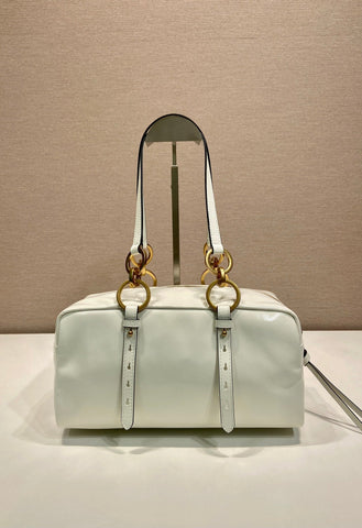 LARGE RECTANGULAR BAG 30 IN WHITE OIL WAX LAMBSKIN GOLD HARDWARE