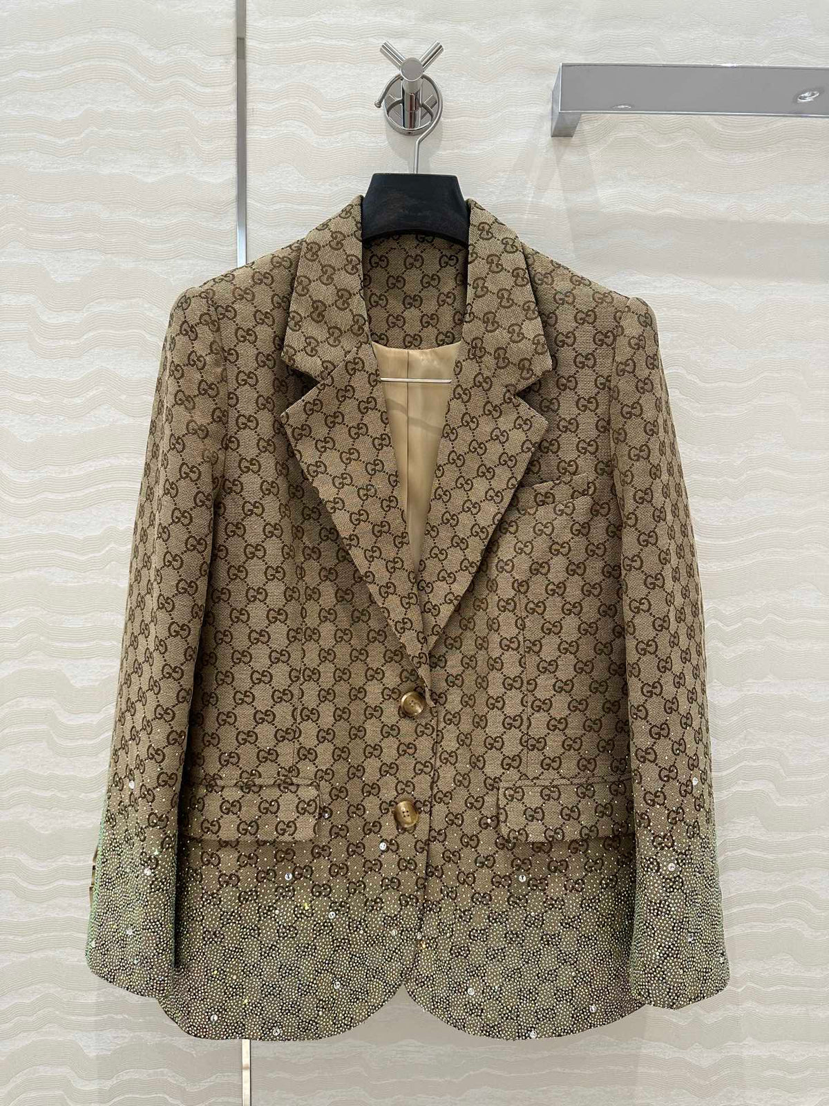 Gucci GG Letter Jacquard Woven Jacket Light Brown Polyester Fiber