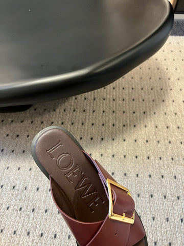 PETAL BELT FLAT SANDAL IN SANGRIA RED CALFSKIN