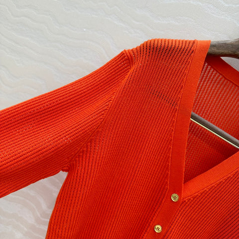 LP RED ORANGE V-NECK KNIT CARDIGAN