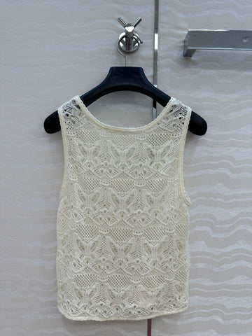 DIOR CREAM EMBOSSED LACE TANK