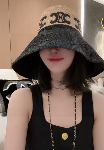 WIDE BRIM HAT MODEL 650346 IN NATURAL & BLACK WOVEN STRAW