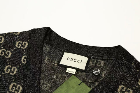 GG Cardigan V-Neck Monogram Black Jacquard