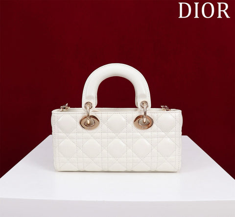 SMALL LADY D-JOY 22 WHITE LAMBSKIN GOLD HARDWARE