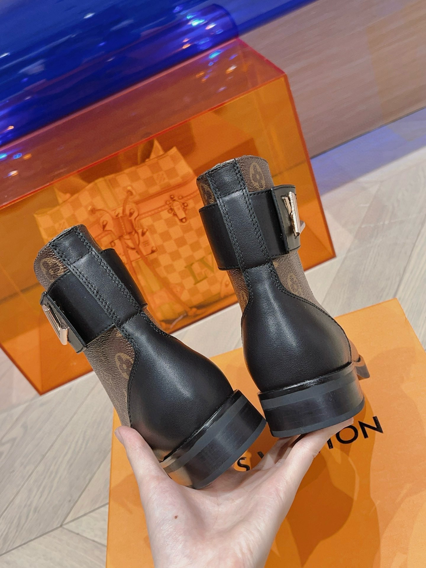 LV BOOTS IN BROWN MONOGRAM CANVAS MIX CALFSKIN