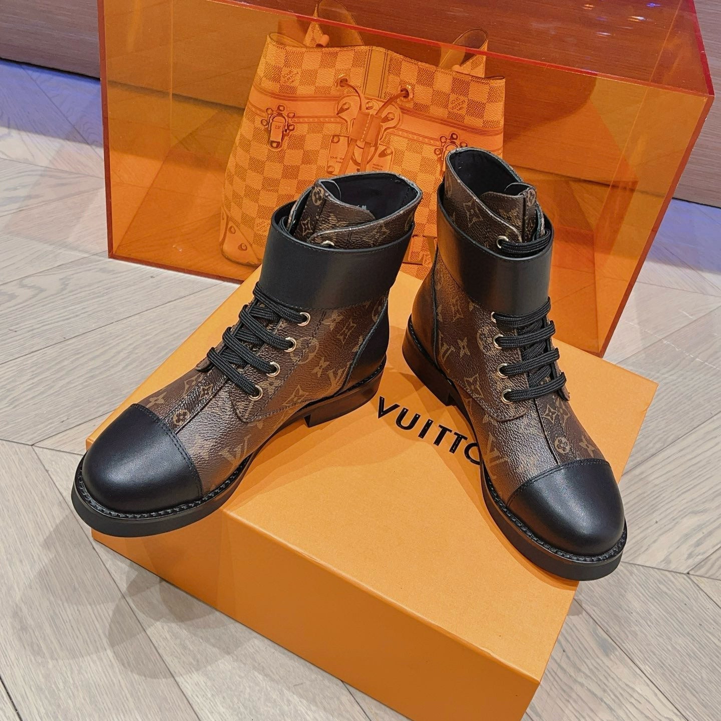 LV BOOTS IN BROWN MONOGRAM CANVAS MIX CALFSKIN