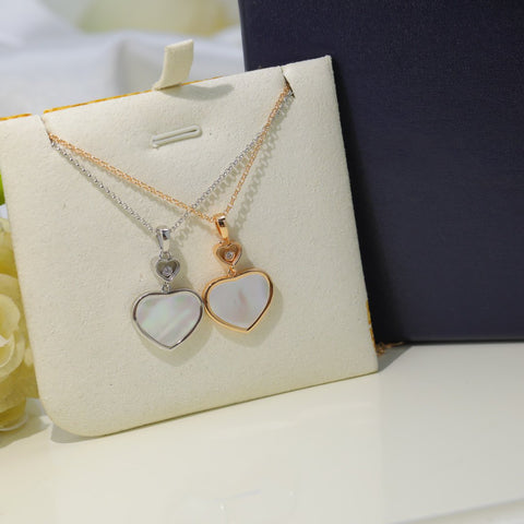 HAPPY HEART WHITE MOP NECKLACE SILVER DIAMOND 01