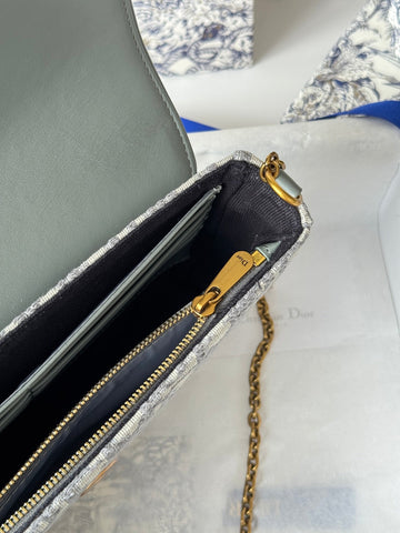 DIOR 25S MEDIUM SADDLE POUCH WITH CHAIN 21 IN GRAY DIOR OBLIQUE JACQUARD CANVAS
