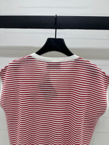 PRAD 25S STRIPED V-NECK KNITTED VEST 264127