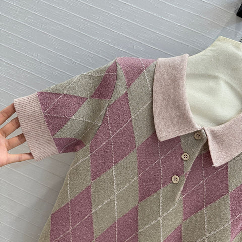 Gucci 25 Short-sleeved Knitted Sweater Pink Wool