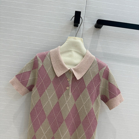 Gucci 25 Short-sleeved Knitted Sweater Pink Wool