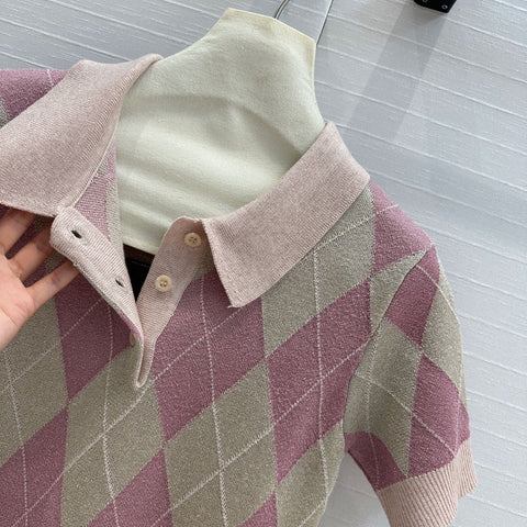 Gucci 25 Short-sleeved Knitted Sweater Pink Wool