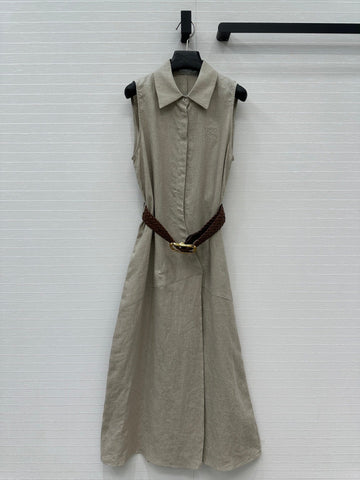 Loewe Sleeveless Long Skirt Grey Linen