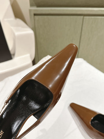 BLAKE SLINGBACK PUMPS 80 IN BROWN PATENT LEATHER