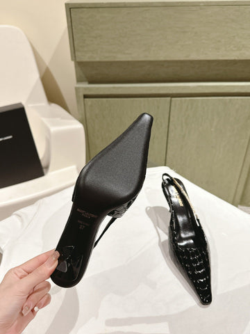 BLAKE SLINGBACK PUMPS 80 IN BLACK CROCODILE-EMBOSSED LEATHER