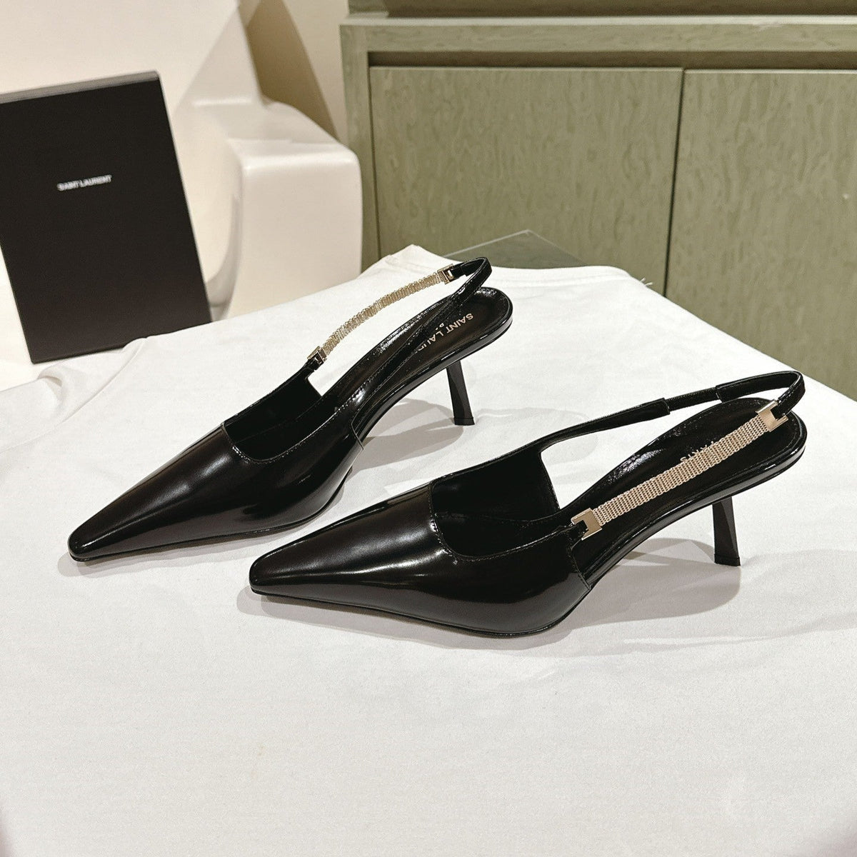 BLAKE SLINGBACK PUMPS 80 IN BLACK LEATHER