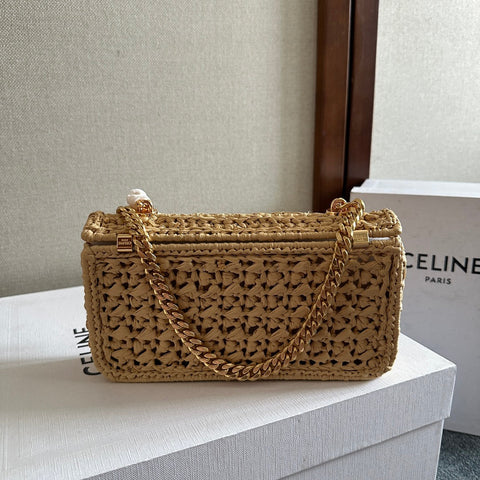 TRIOMPHE 20 IN BEIGE RAFFIA GOLD HARDWARE