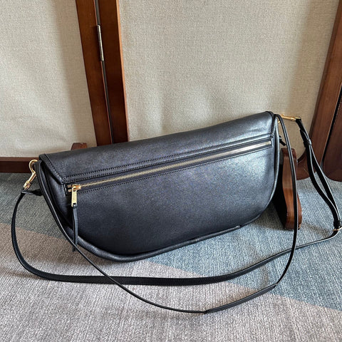 CELINE 25S HALFMOON SOFT TRIOMPHE BAG 46MM IN BLACK SUPPLE SHINY LAMBSKIN