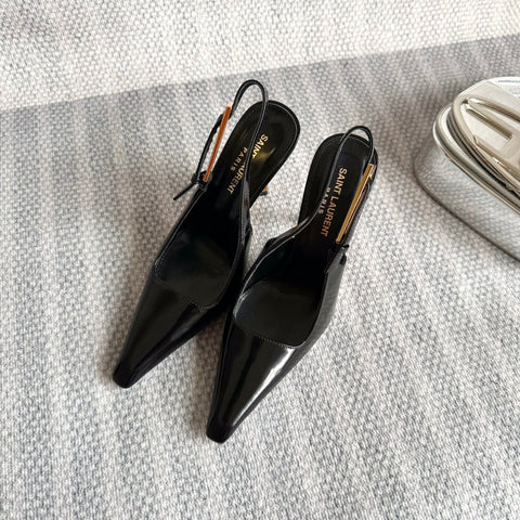 LEE SLINGBACK PUMPS 105 IN BLACK PATENT LEATHER GOLD HEEL